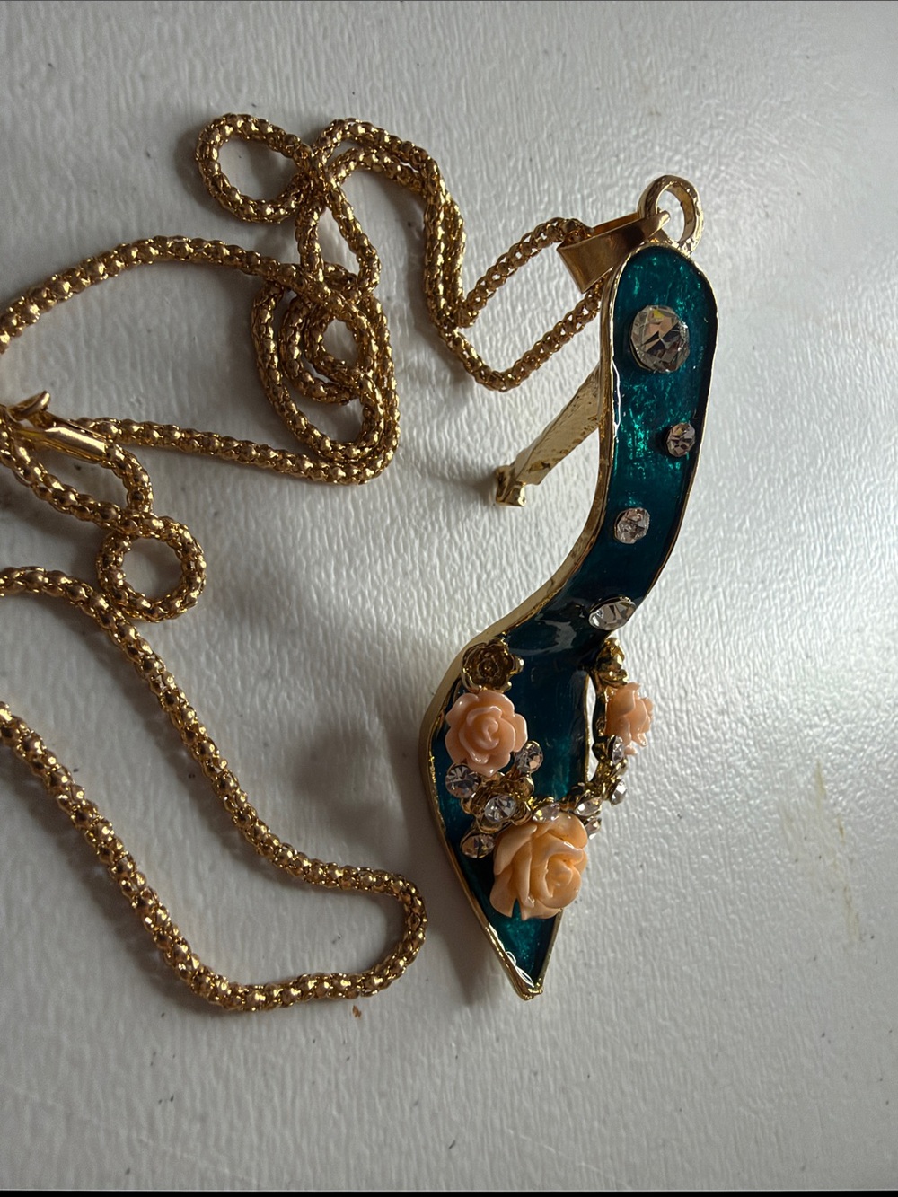 Betsey Johnson Gold-Tone Teal Floral Shoe Pendant Necklace - Picture 3 of 8